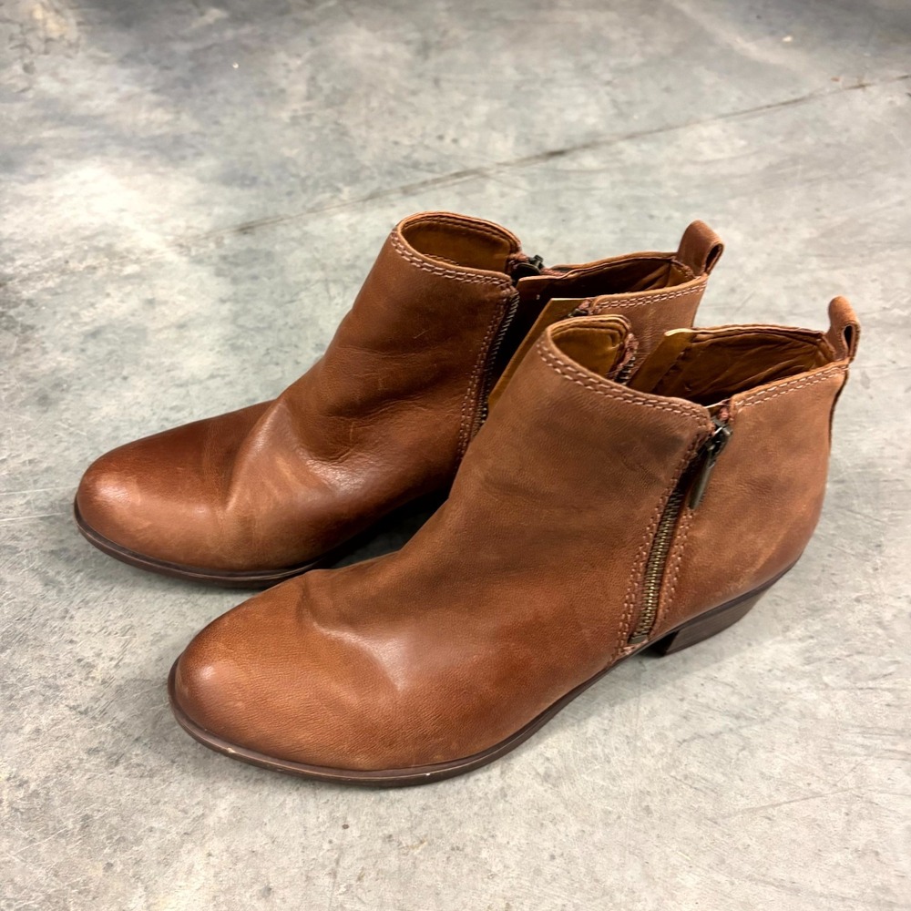 Lucky Brand Brown Leather Ankle Boots Women's Size 7M Side Zip Booties